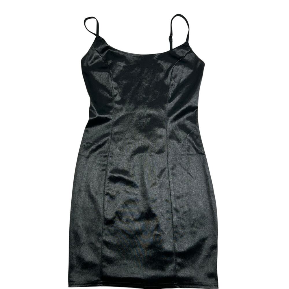 Better Be Little Black Satin Slip Dress Bodycon Sexy Sz S Spaghetti Strap Mini